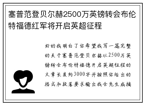 塞普范登贝尔赫2500万英镑转会布伦特福德红军将开启英超征程
